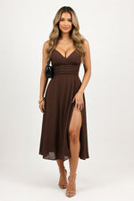 Knit V-Neck Cami Dress — Coffee