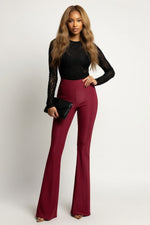 High-Waisted Flare Trousers — Red