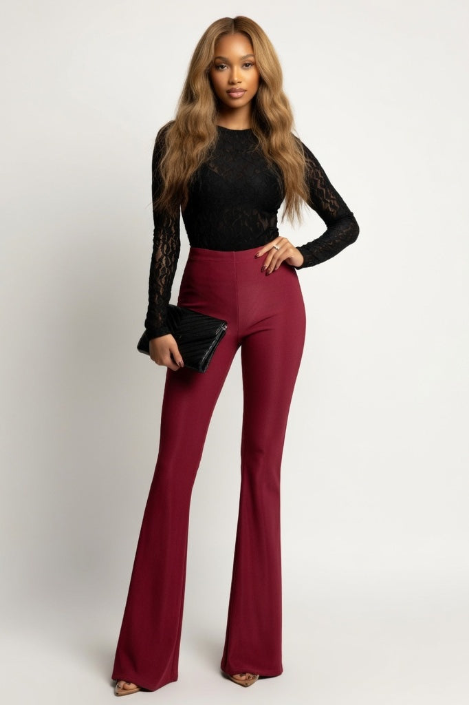 High-Waisted Flare Trousers — Red