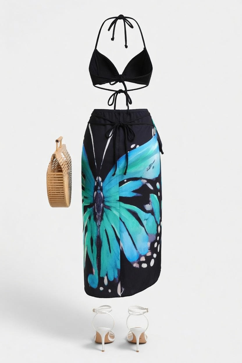 Butterfly Print Halter Dress — back view