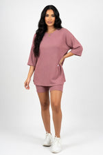 Round Neck Shorts Co-Ord Set — Red