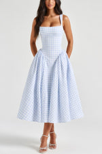 Square Neck Printed Slip Dress — Light Blue