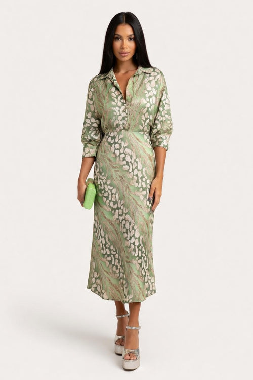 Printed V-Neck Shirt and Skirt Co-ord — front view