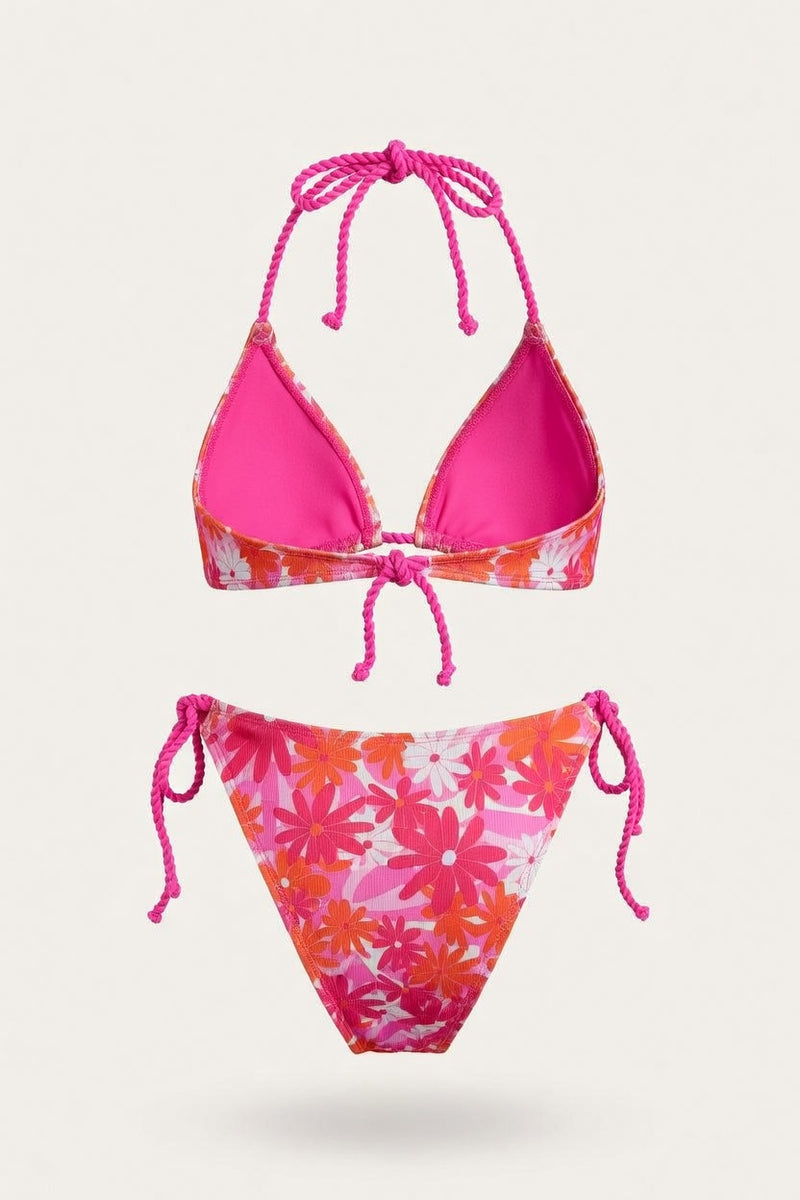 Floral Cross Wrap Bikini Set — back view