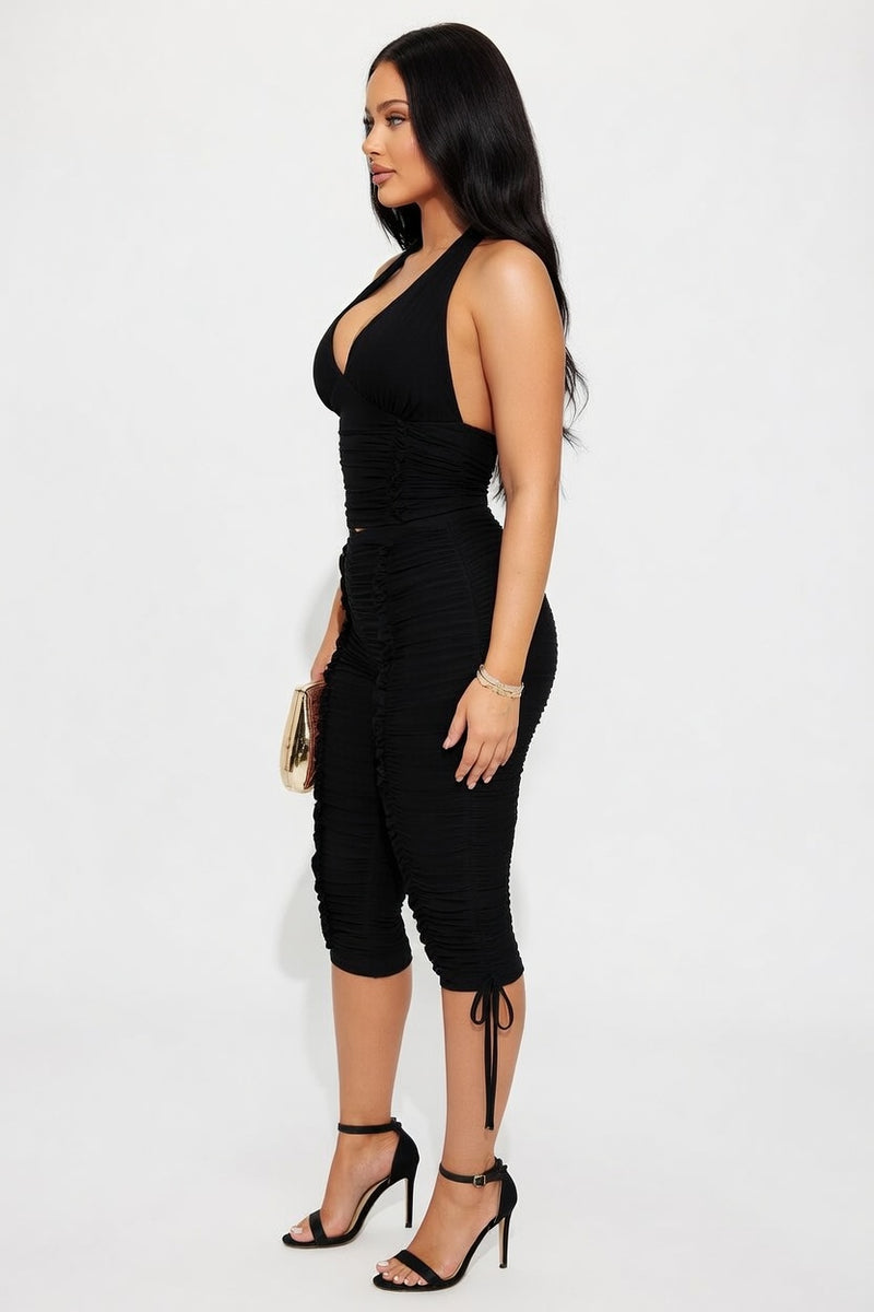 Deep V Halter Top & Cropped Pants Co-ord Set — side view