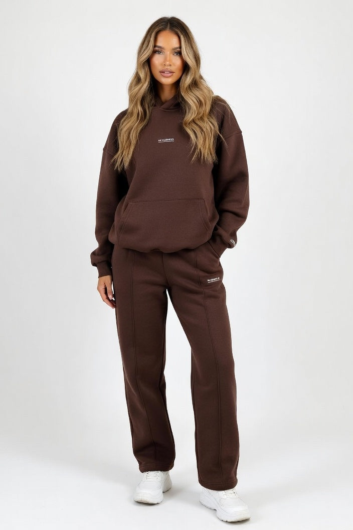 Printed Hoodie & Joggers Co-ord — Coffee