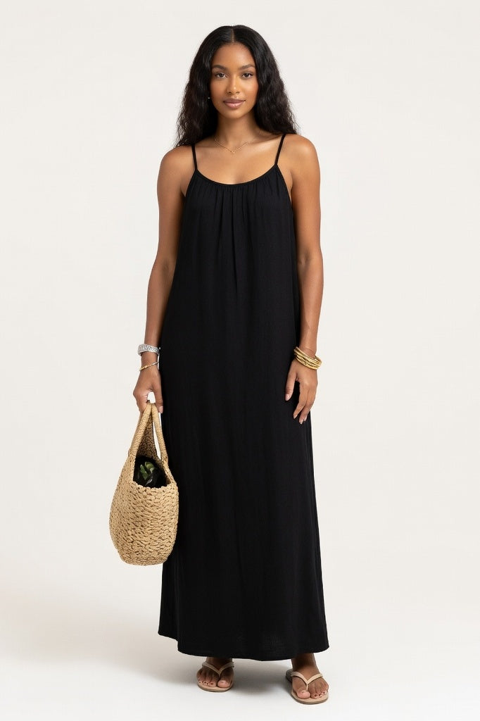 Backless Halter Maxi Dress — Black