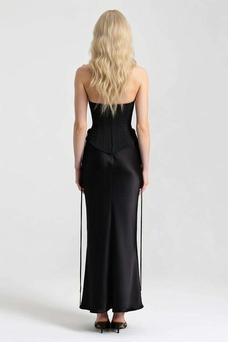 Draped Satin Dress — back view