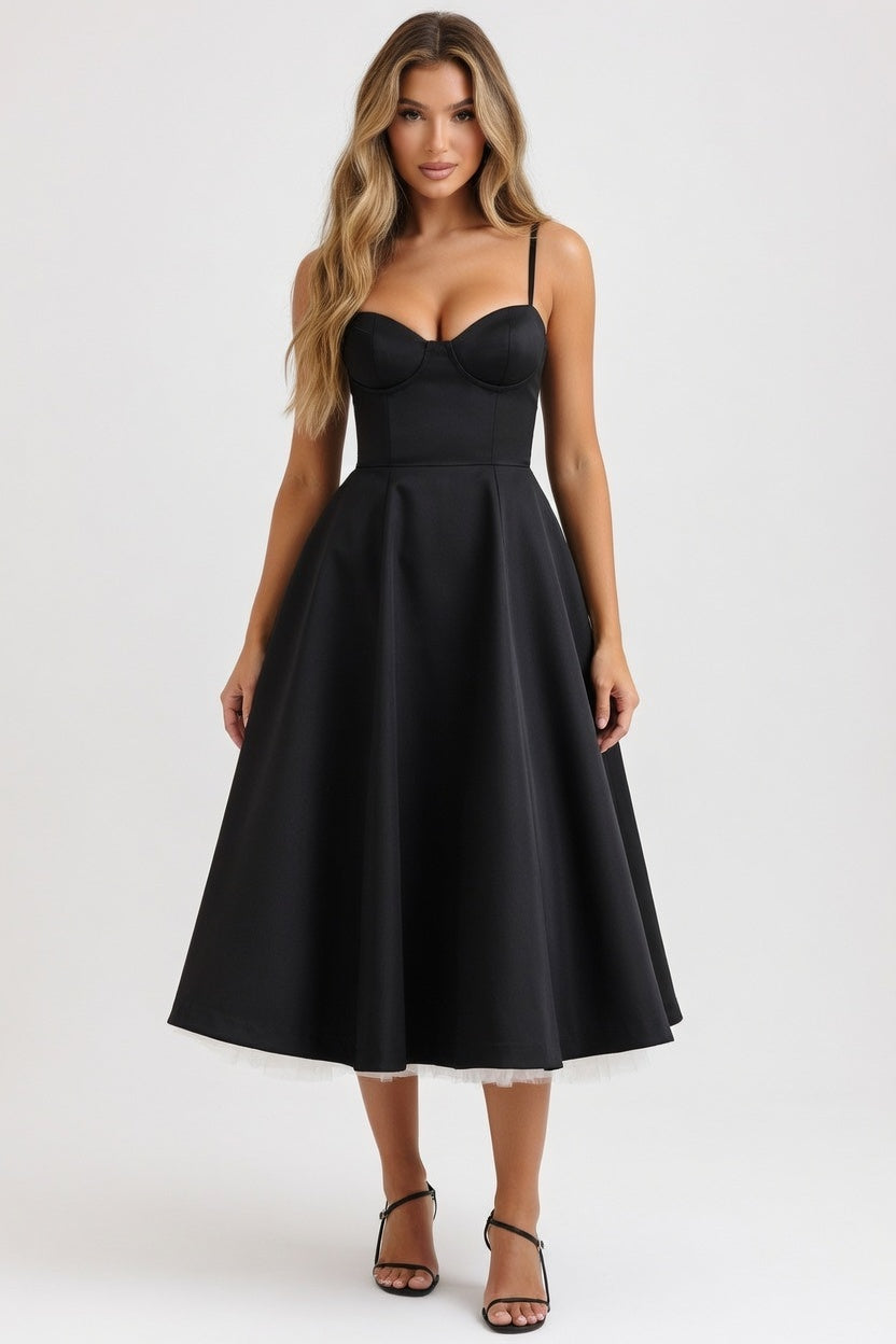 Mesh Double Layer Halter Dress — Black