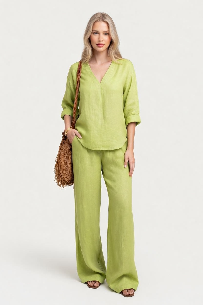 V-Neck Co-Ord Set — Off White