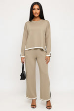 Contrast Detail Knit Co-ord Set — Khaki