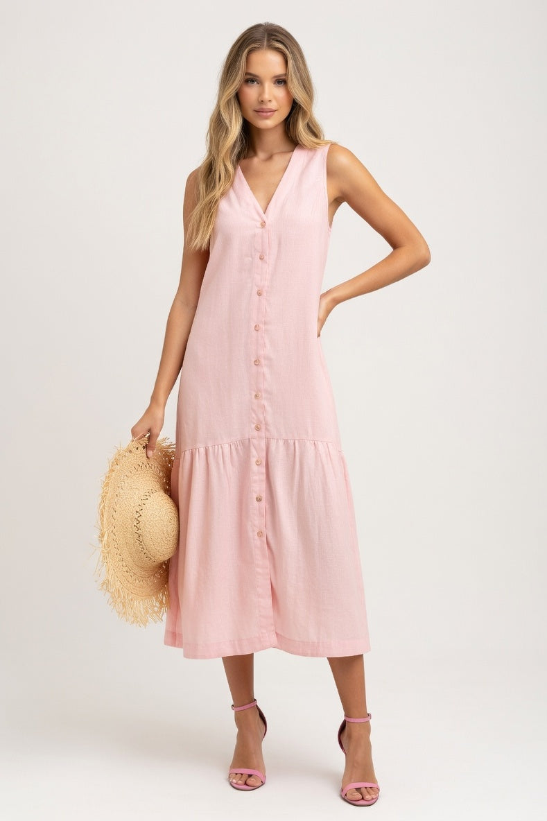 Cotton Slip Dress V-Neck — Pink