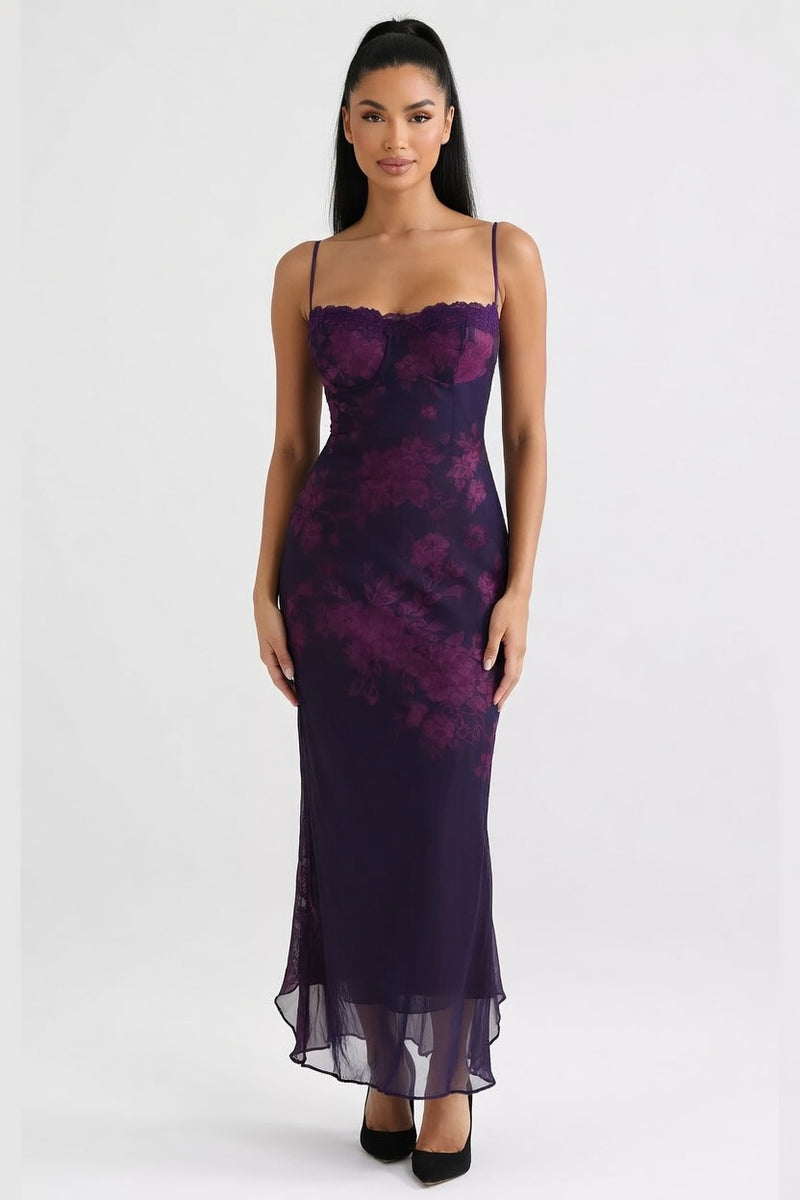 Printed Halter Slip Dress — front view