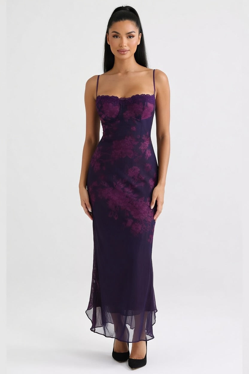 Printed Halter Slip Dress — front view