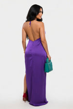 Halter Cut-Out Slit Dress — back view