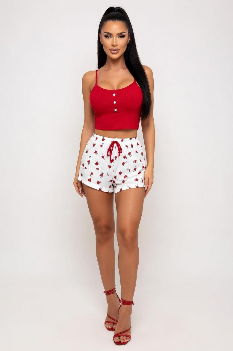 Floral Cami & Shorts Set — Burgundy