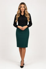 High-Waisted Midi Skirt with Side Slit — Dark Green