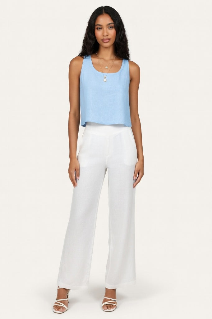 Cotton Linen Camisole Top — Light Blue