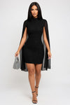 Sheer Cape High Neck Dress