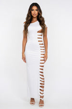 Hollow Cut-Out Shoulder Dress — Off White