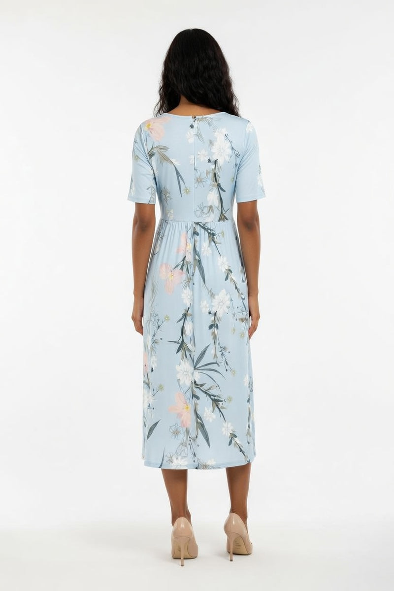Printed Round Neck Pocket Dress — back view