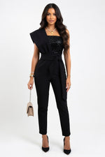 Sequin Sleeveless Jumpsuit — Black Sequin