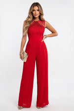 Embellished Wide-Leg Jumpsuit — Red