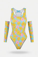Printed Long-Sleeve Swimsuit — front view