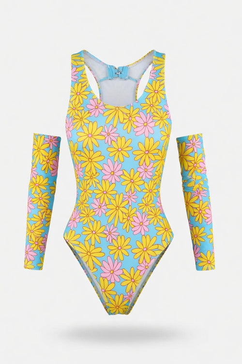 Printed Long-Sleeve Swimsuit — front view