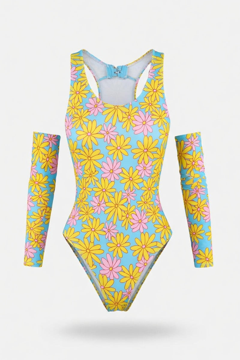Printed Long-Sleeve Swimsuit — front view