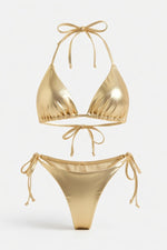 Lace-Up Bikini Set — Black Gold Foil