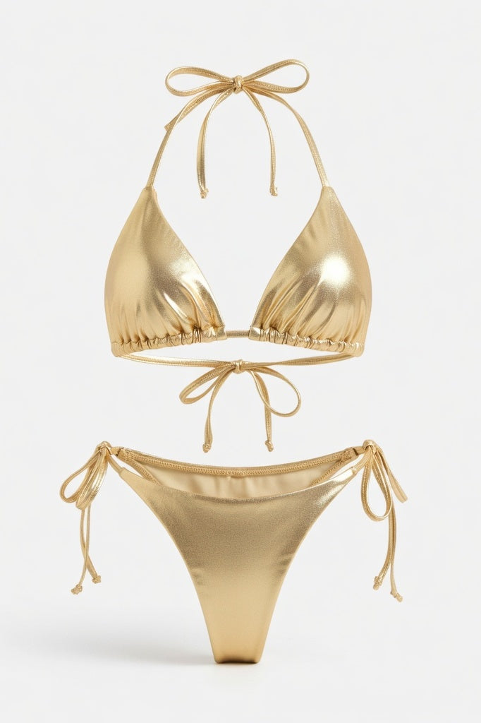 Lace-Up Bikini Set — Black Gold Foil