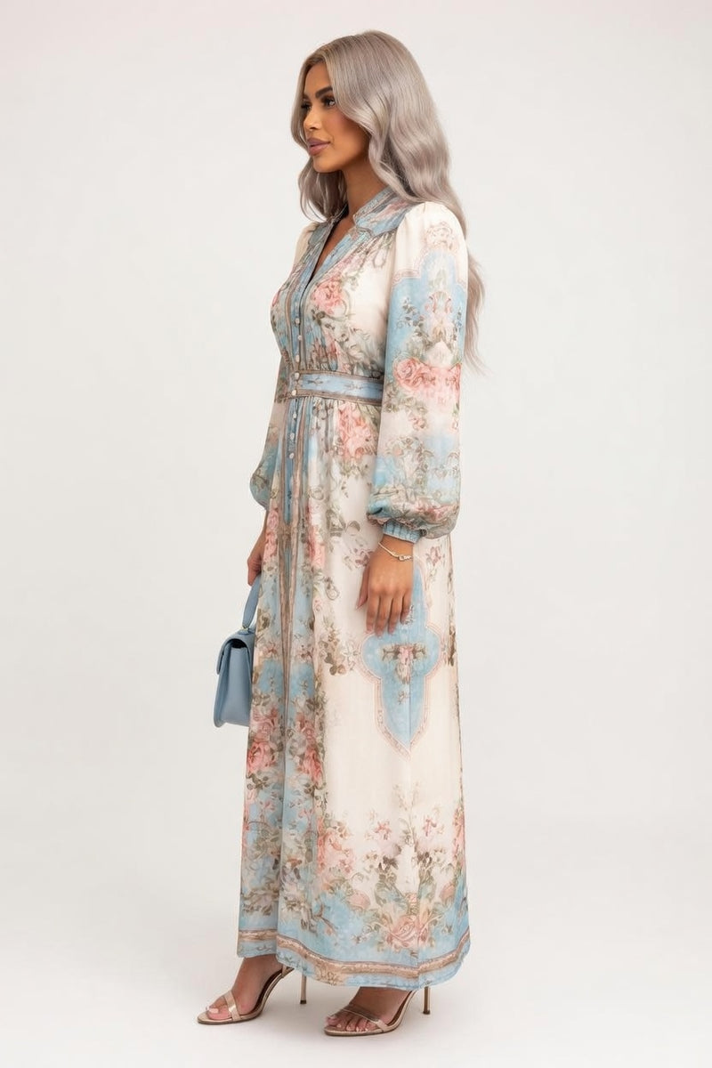 Printed V-Neck Swing Dress — side view