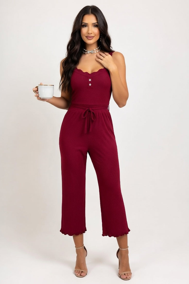 Lace Cami Pyjama Set — Rust Red