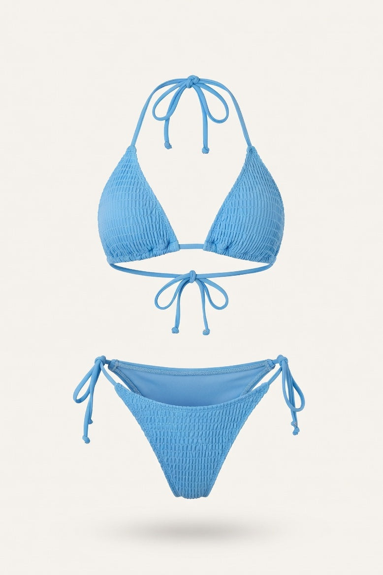 Cross-Front Bikini Set — Azure Blue