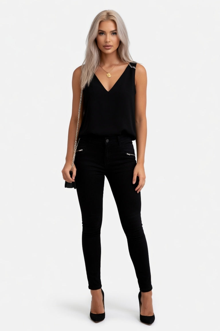 Cotton Blend Camisole Tank Top — Black