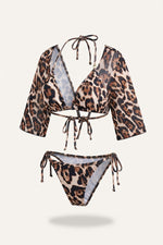 Leopard Print Three-Piece Swimsuit Set — side view