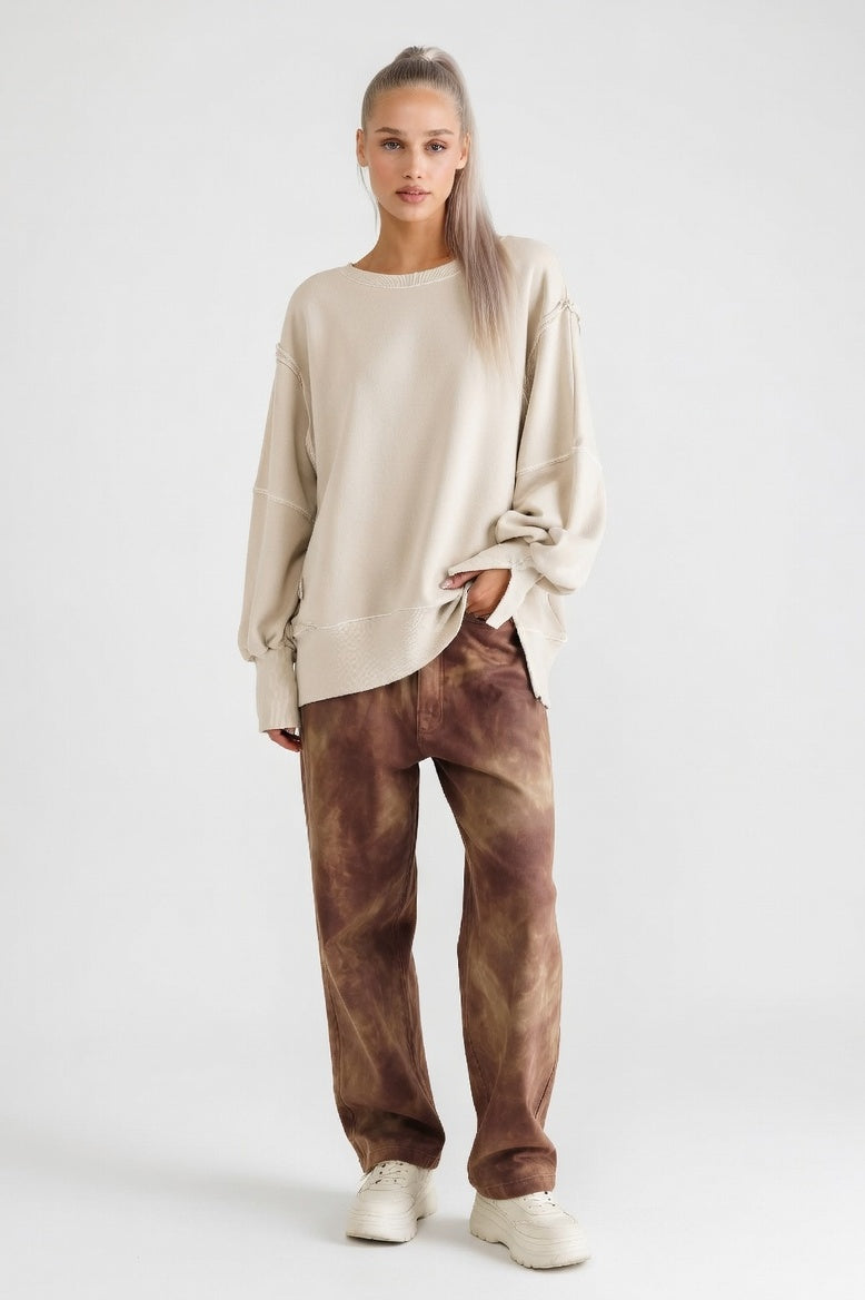 Slit Detail Sweatshirt — Apricot
