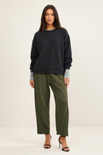 High-Waisted Straight Leg Trousers — Army Green