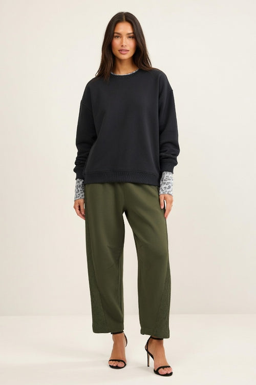High-Waisted Straight Leg Trousers — Army Green