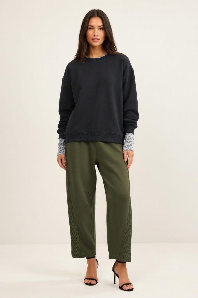 High-Waisted Straight Leg Trousers — Army Green