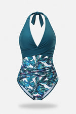 Cross Back Colour Block Swimsuit — Blue Black
