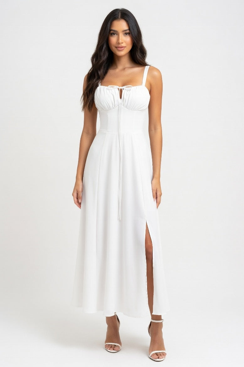 Printed Halter Maxi Dress — White