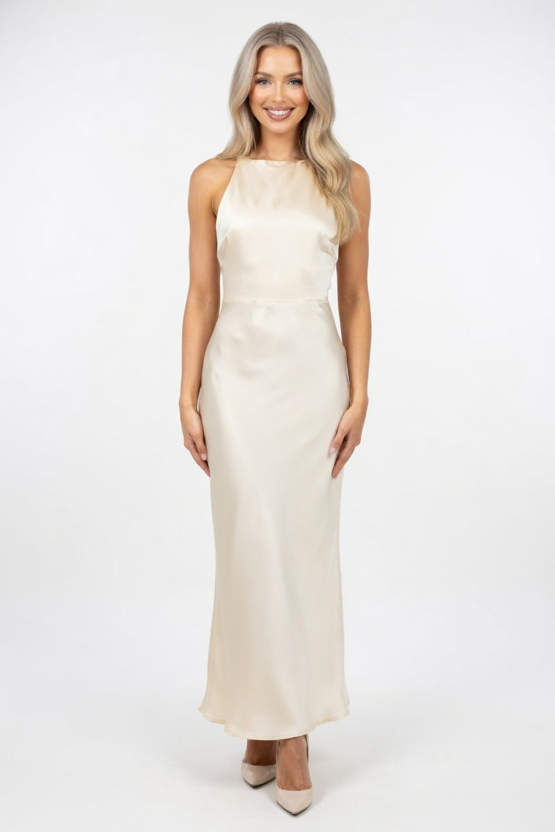 Satin Halter Dress — front view