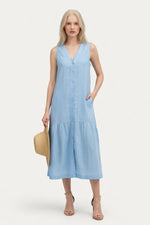 Cotton Halter Maxi Dress — Light Blue
