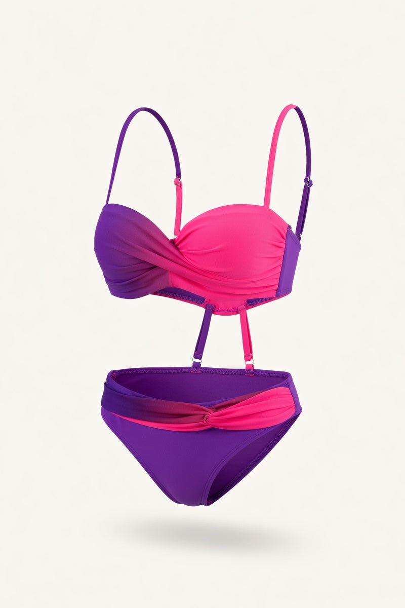 Gradient Twist Bandeau Bikini Set — Purple