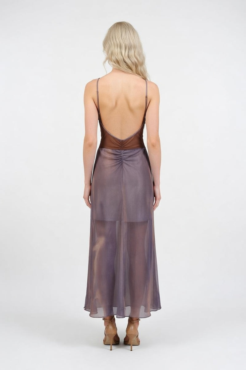 Oil Painting Print Halter Dress — back view