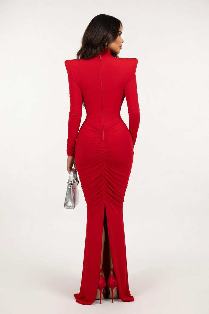 High Neck Backless Pleated Dress — back view