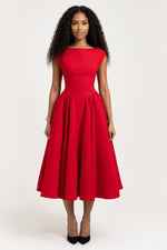 Round Neck Swing Dress — Burgundy