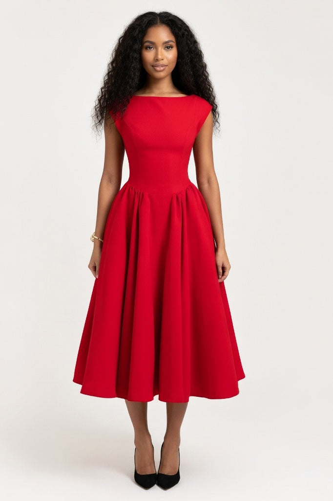 Round Neck Swing Dress — Burgundy